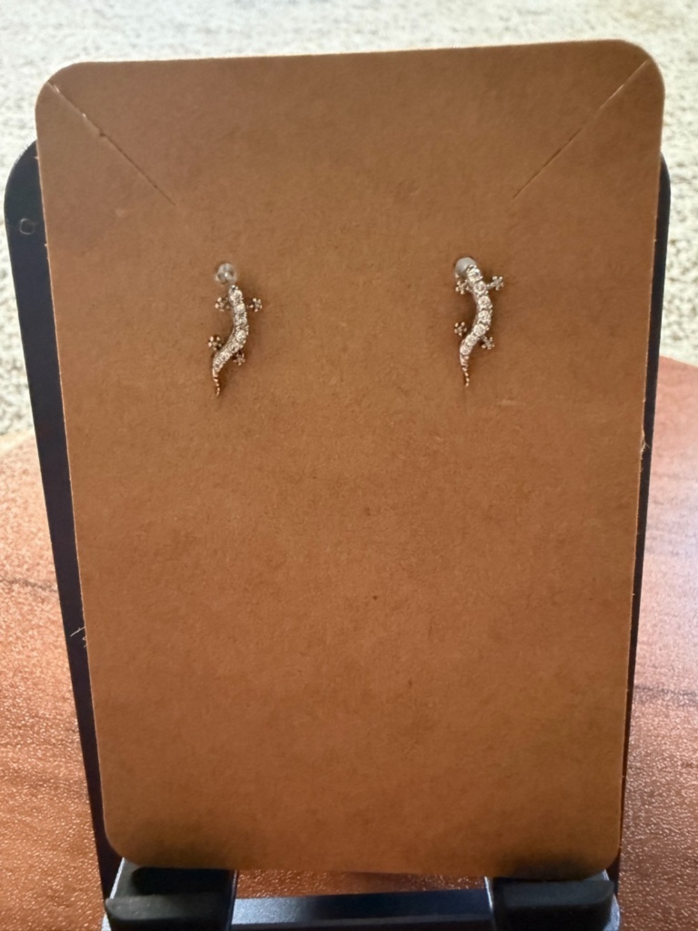 Sparkling Lizard Stud Earrings - Silver Tone